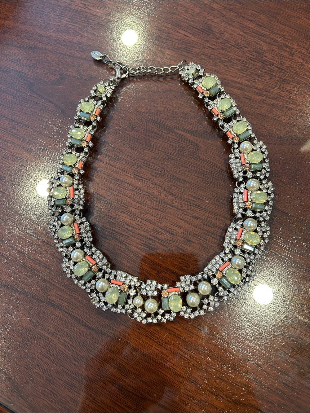 ZARA Women's Statement Necklace with Green Gemstones and Pearls